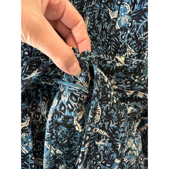 Ulla Johnson Nailah Midnight Blue Floral Puff Sleeve Smocked Waist Dress Sz 4 - Picture 8 of 10